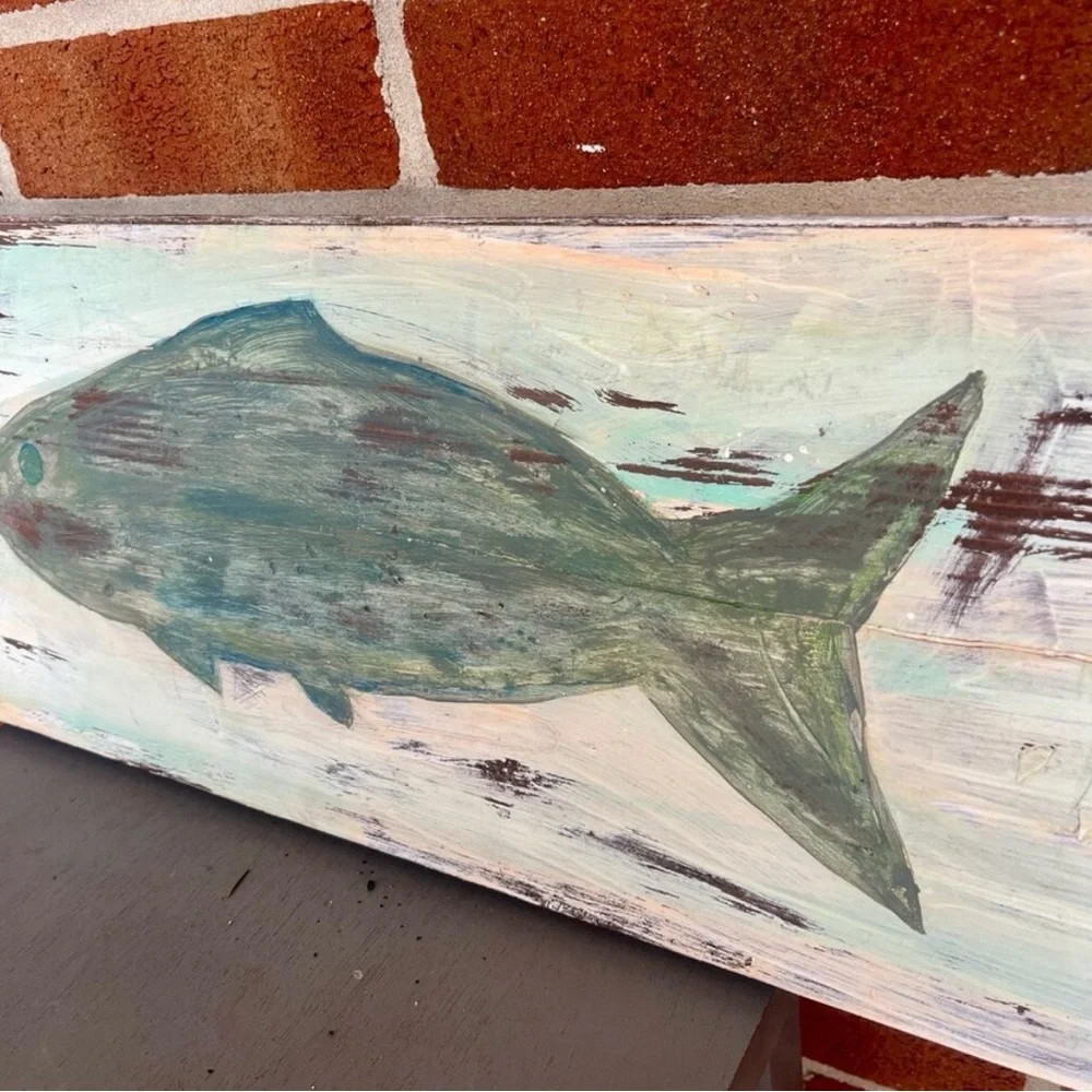 Hand painted Distressed Wooden Fish Wall Art Lake Coastal Cottage - Picture 2 of 5